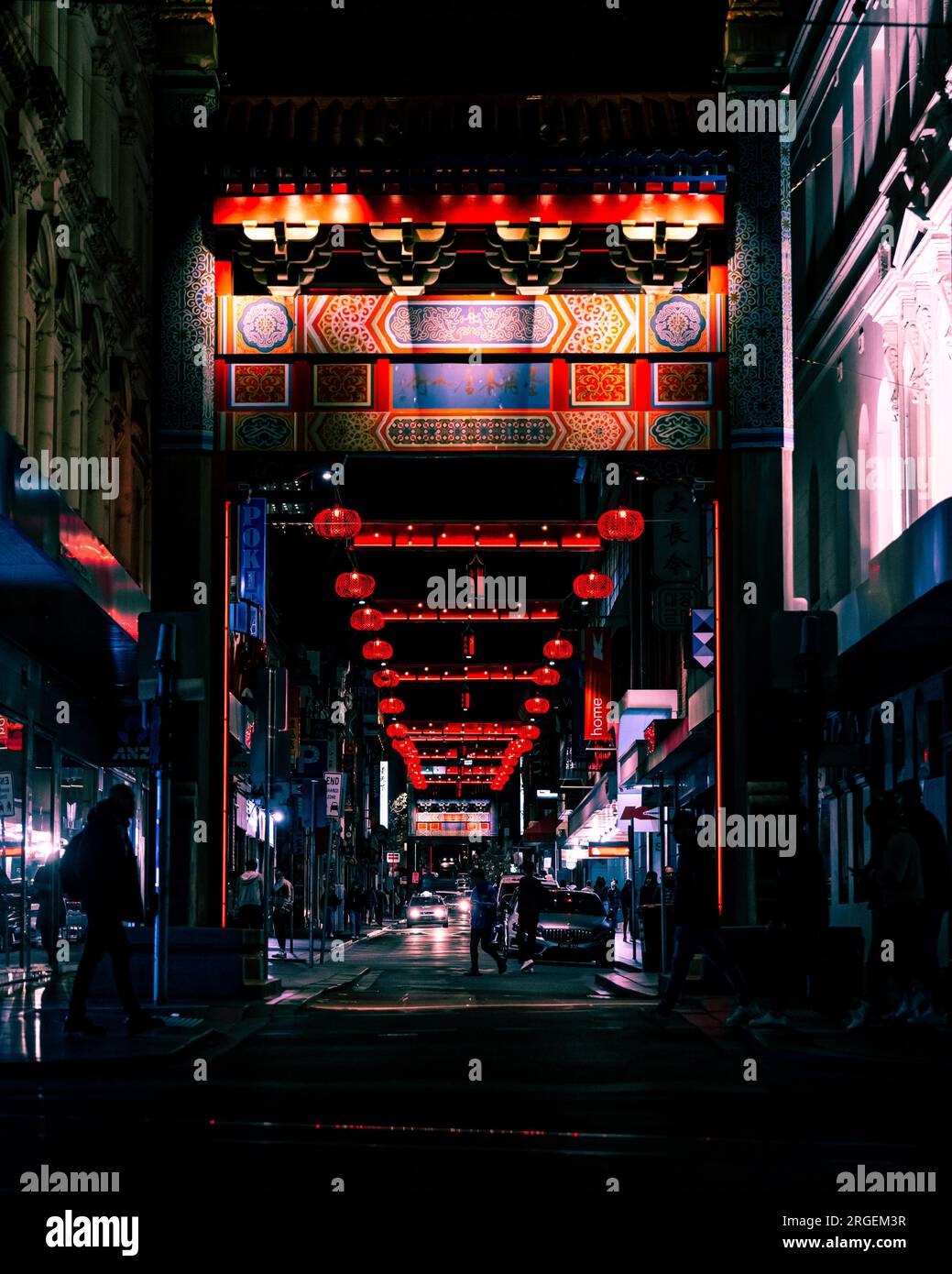 Chinatown bei Nacht in lebendigen Farben Stockfoto