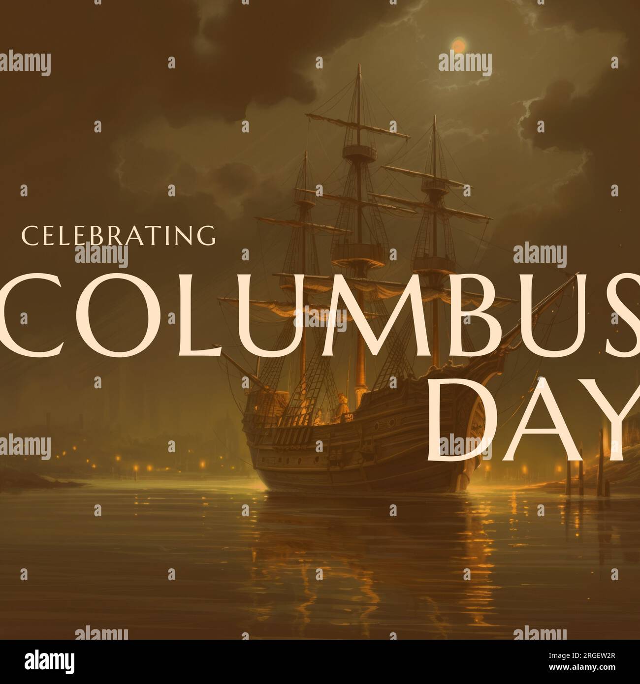 Komposition des feierlichen kolumbus-Tages-Textes über Holzschiff Stockfoto