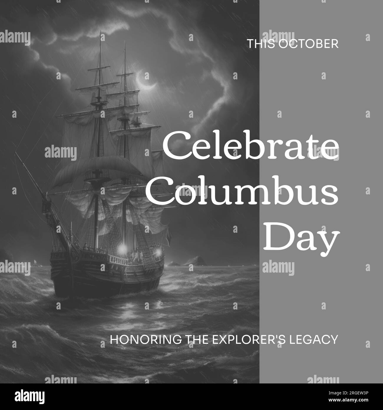 Komposition von Celebrate columbus Day Text über Holzschiff Stockfoto