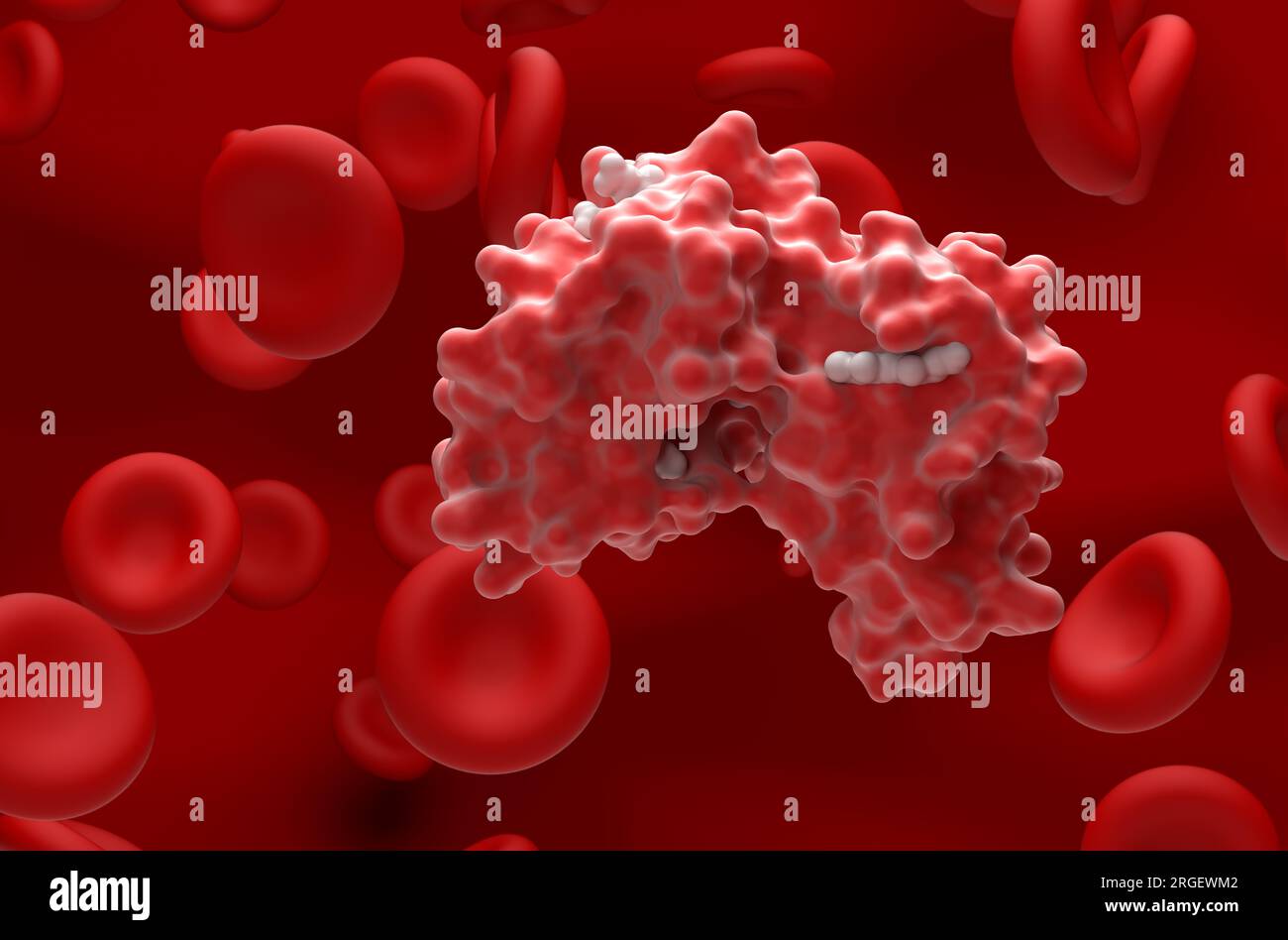 Oxyhämoglobin und Hämoglobinzellen im Blutfluss - Nahaufnahme 3D Abbildung Stockfoto
