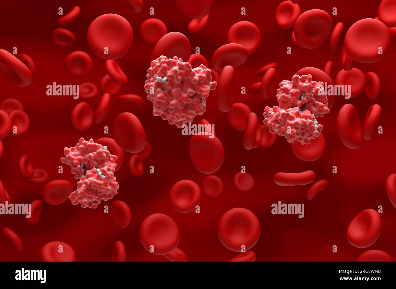 Oxyhämoglobin- und Hämoglobinzellen im Blutfluss - isometrische Ansicht 3D Abbildung Stockfoto