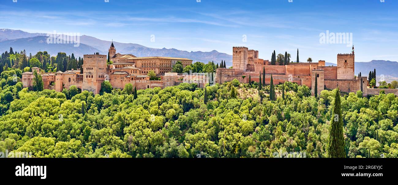 Panoramablick auf Alhambra, Granada, Andalusien, Spanien, UNESCO Stockfoto