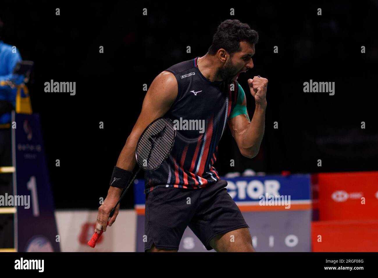 Prannoy H. S. of India feiert den Sieg beim Men's Singles Final der ...