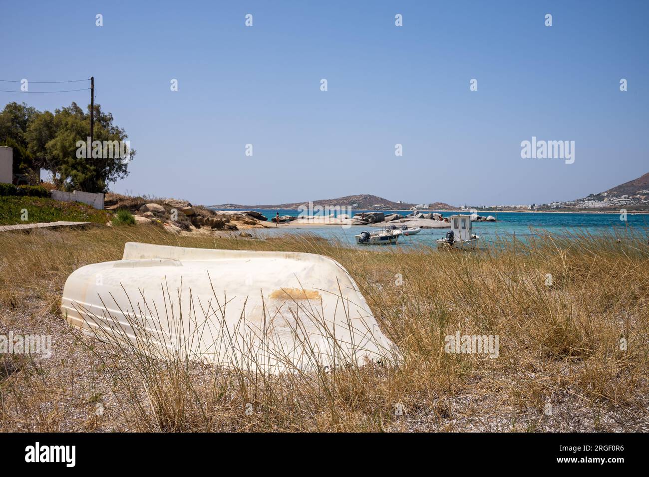 Boot am Strand in Naxos Stockfoto
