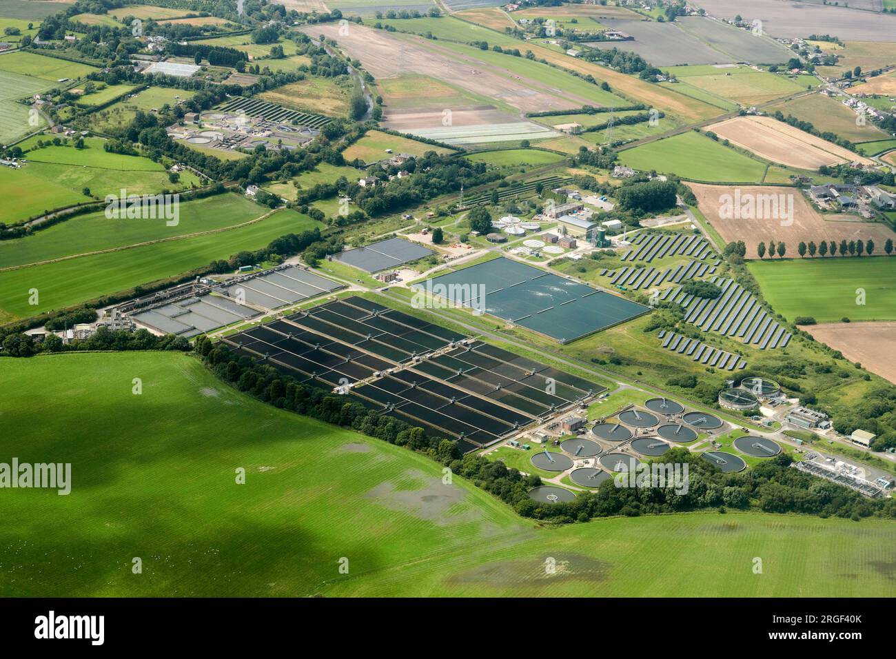 Ein Luftbild von United Utilities Water Treatment Works, Parbold, Nordwestengland, Großbritannien Stockfoto