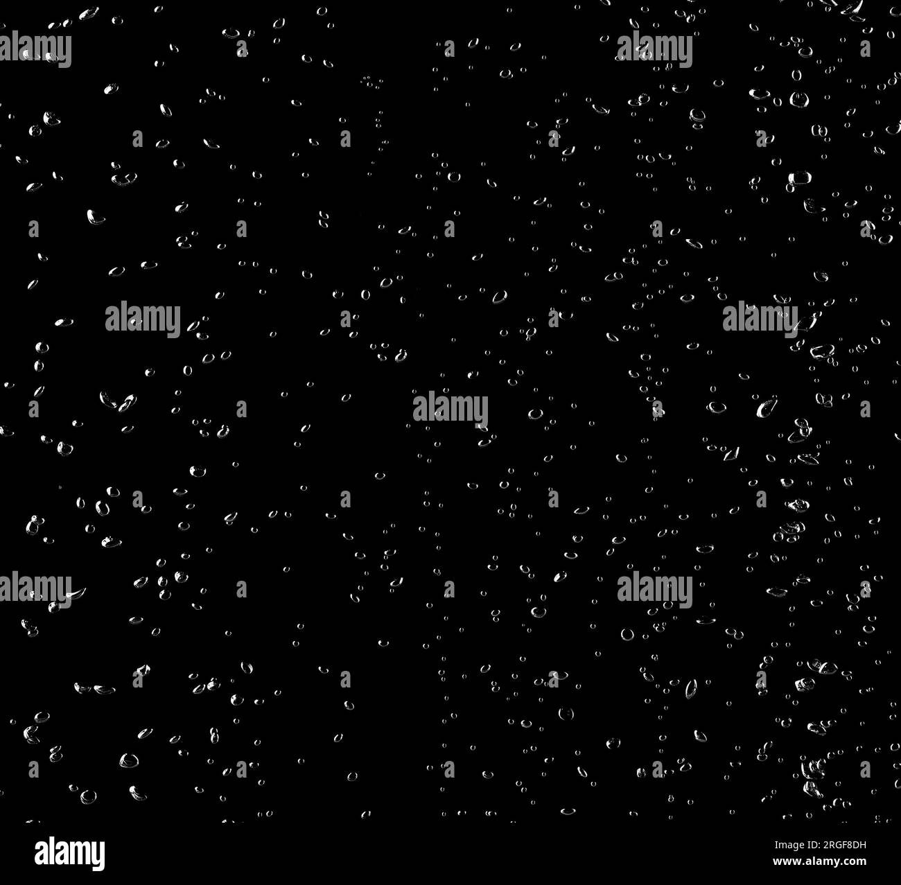 Luftblasen im Wasser isoliert auf schwarzem Hintergrund Stockfoto