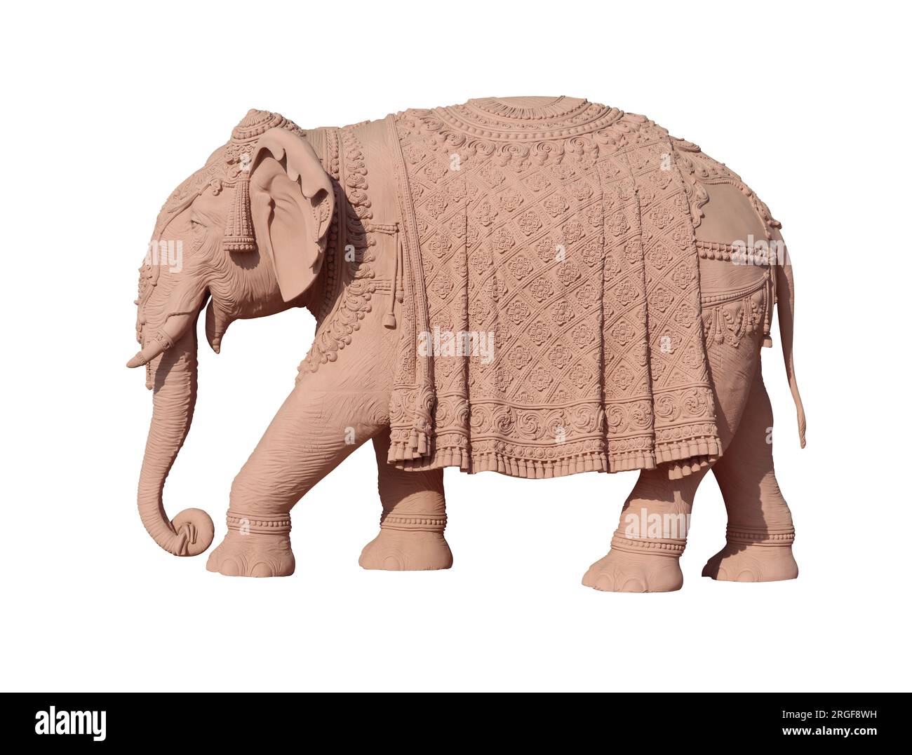 Elefantenstatue isoliert auf weißem Hintergrund, wunderschöne Skulptur zur Dekoration Stockfoto