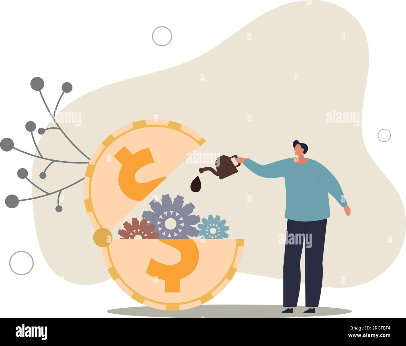 Finanzielle oder finanzielle Liquidität zur Unterstützung wirtschaftlicher Impulse, geldpolitische Politik der Zentralbank zur Schmierung des Wirtschaftskonzepts. Flache Vektordarstellung.. Stock Vektor