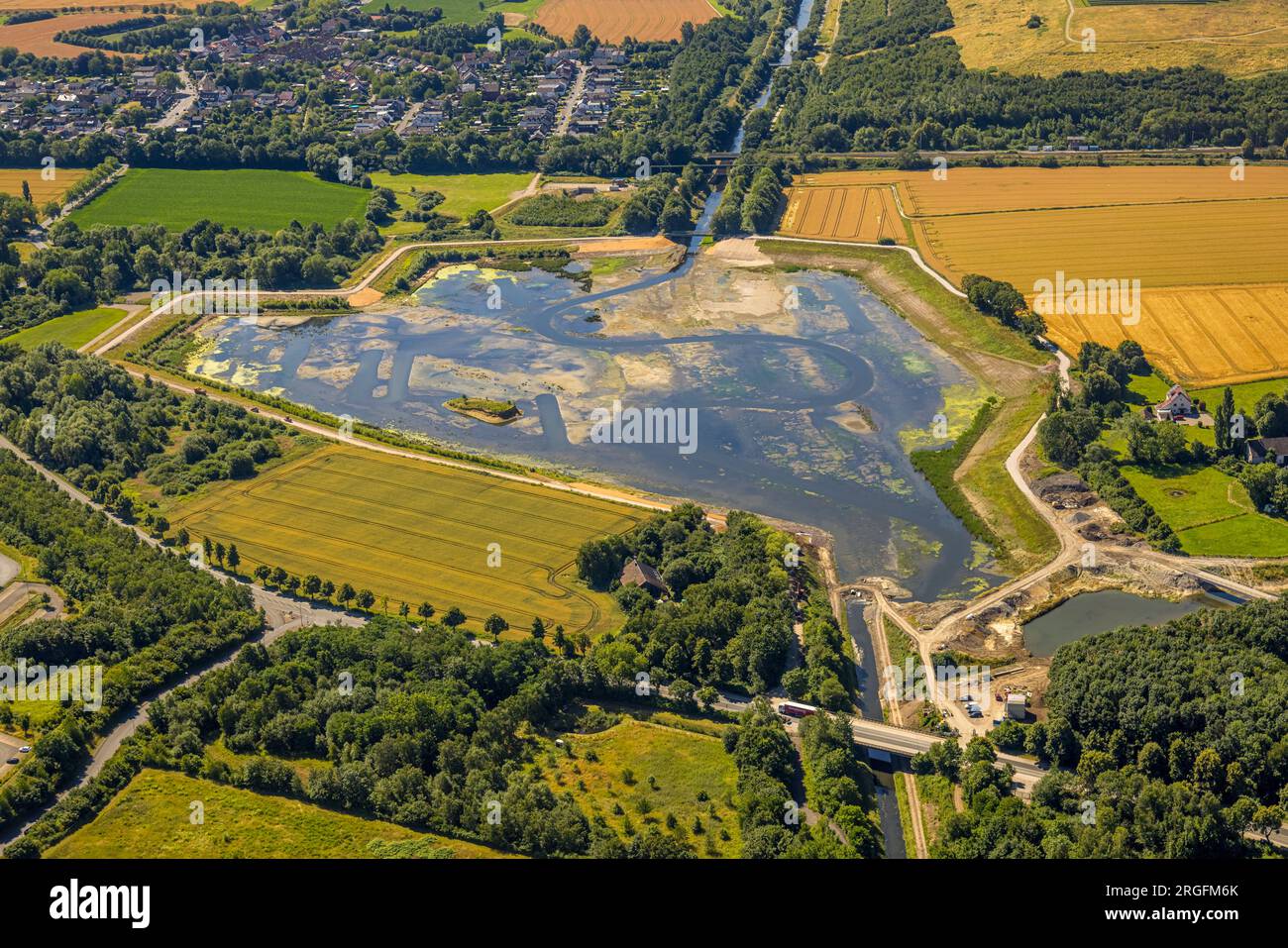 Luftaufnahme, Regenwassereinzugsgebiet Ellinghausen, Deusen, Dortmund, Ruhrgebiet, Nordrhein-Westfalen, Deutschland Stockfoto