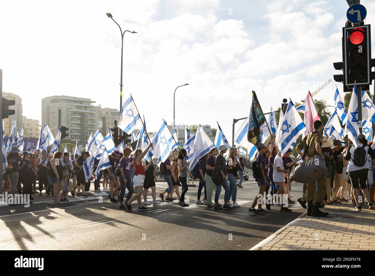 Demonstration for full Equality in Israeli Army Service for secular and orthodox juws, August 2023, Israel Stockfoto