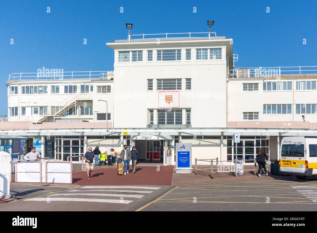 Das alte Terminalgebäude am Jersey International Airport, St. Peter, Jersey, Kanalinseln Stockfoto