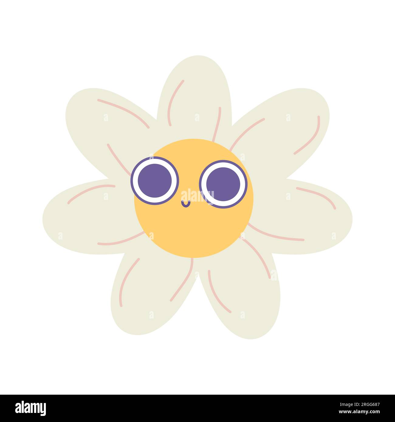 Groovy Gänseblümchen-Smiley. Vektordarstellung flach auf weißem isoliertem Hintergrund Stock Vektor