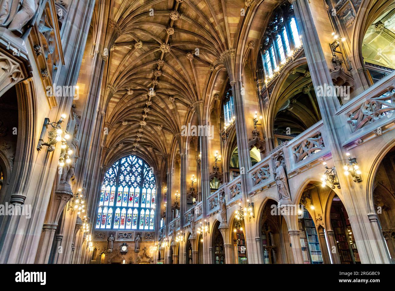 Gewölbedecke des historischen Leseraums der John Rylands Library, Manchester, Großbritannien Stockfoto