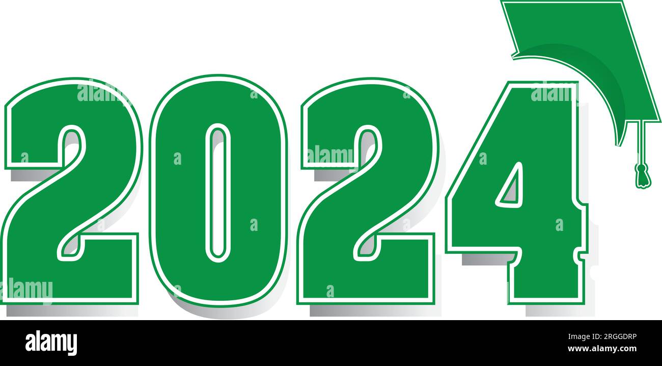 2024 Grüne Zahlen mit Graduierungskappe Stock Vektor