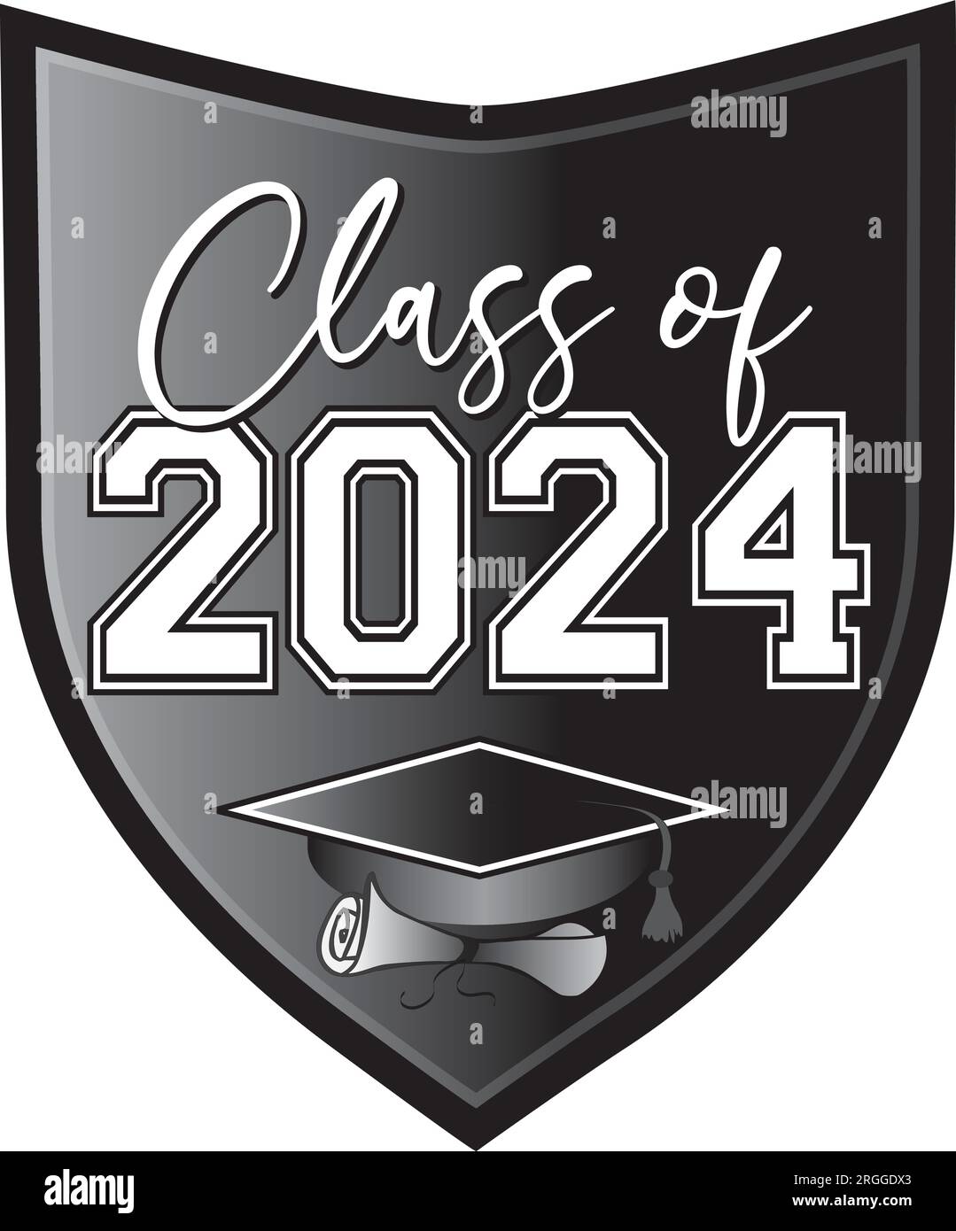 Schwarzes und weißes Wappen mit Shield-Logo der Klasse 2024 Stock Vektor