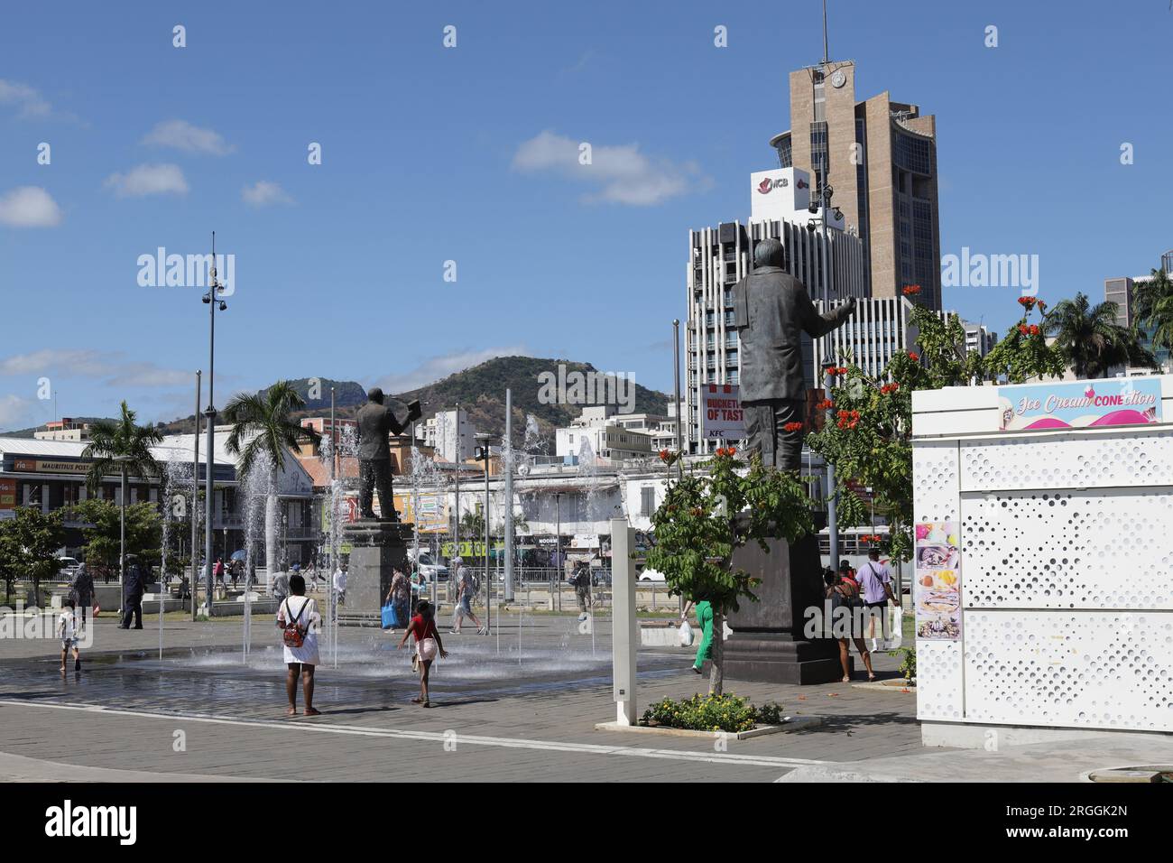 Le Caudan Waterfront ist ein kommerzielles Gebäude in Port Louis, der Hauptstadt von Mauritius. Stockfoto