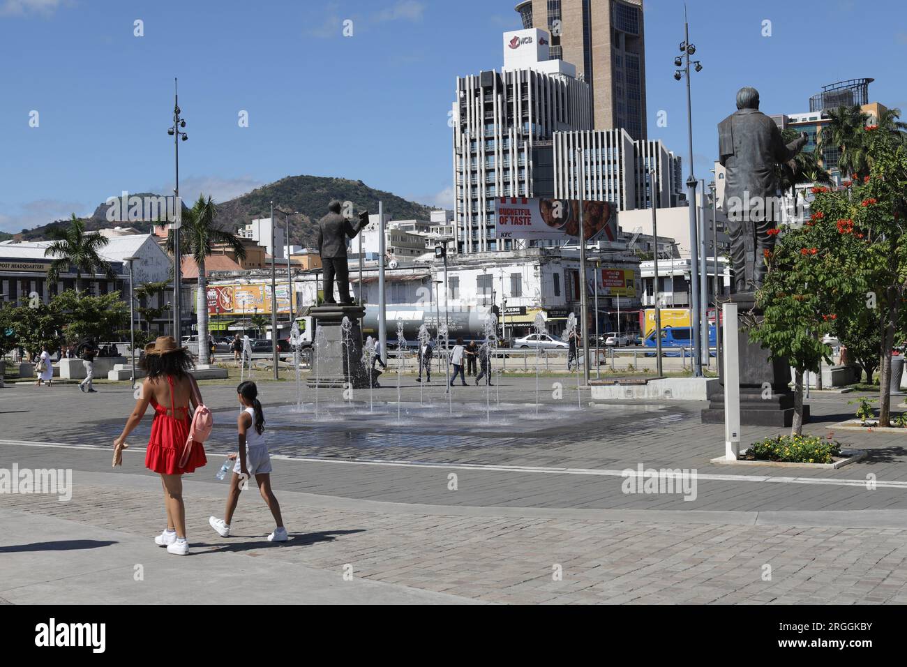 Le Caudan Waterfront ist ein kommerzielles Gebäude in Port Louis, der Hauptstadt von Mauritius. Stockfoto