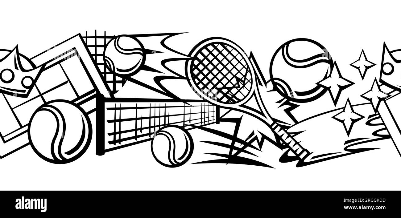 Muster mit Tennisartikeln. Sportverein-Illustration. Stock Vektor