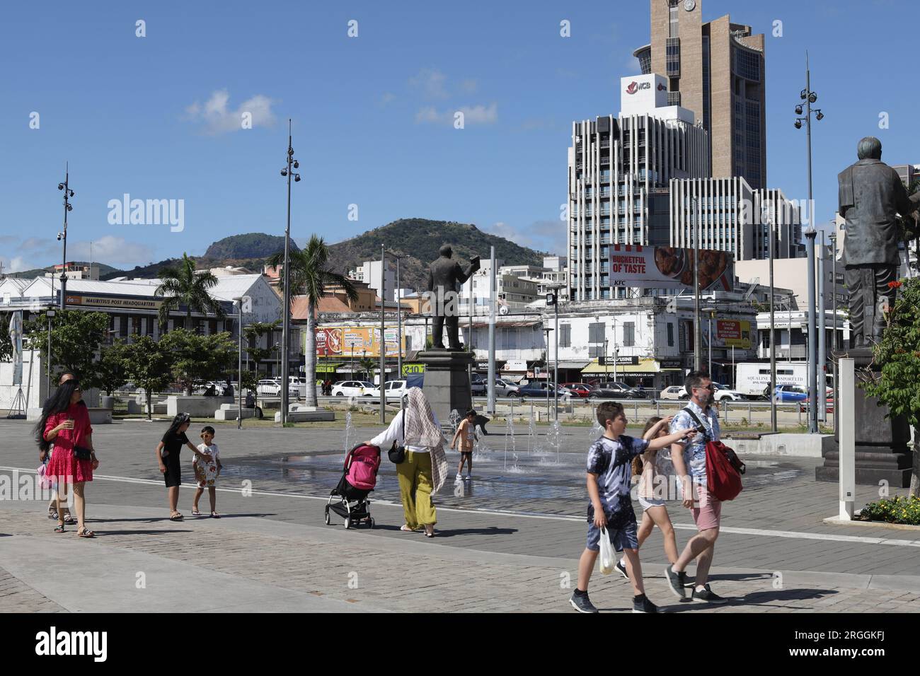 Le Caudan Waterfront ist ein kommerzielles Gebäude in Port Louis, der Hauptstadt von Mauritius. Stockfoto