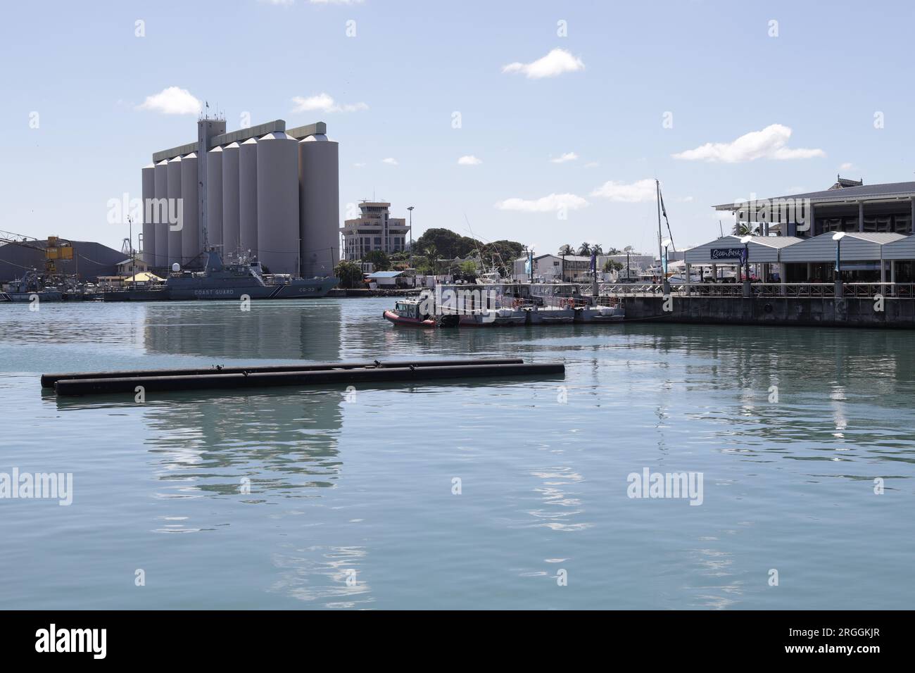 Le Caudan Waterfront ist ein kommerzielles Gebäude in Port Louis, der Hauptstadt von Mauritius. Stockfoto