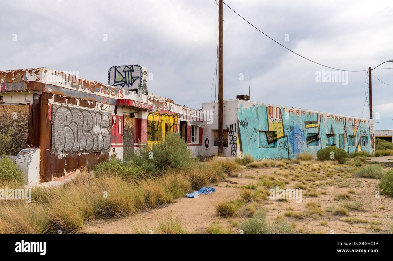 Twin Arrows, Arizona, ist eine verlassene Stadt an einem verlassenen Abschnitt der Route 66 Stockfoto