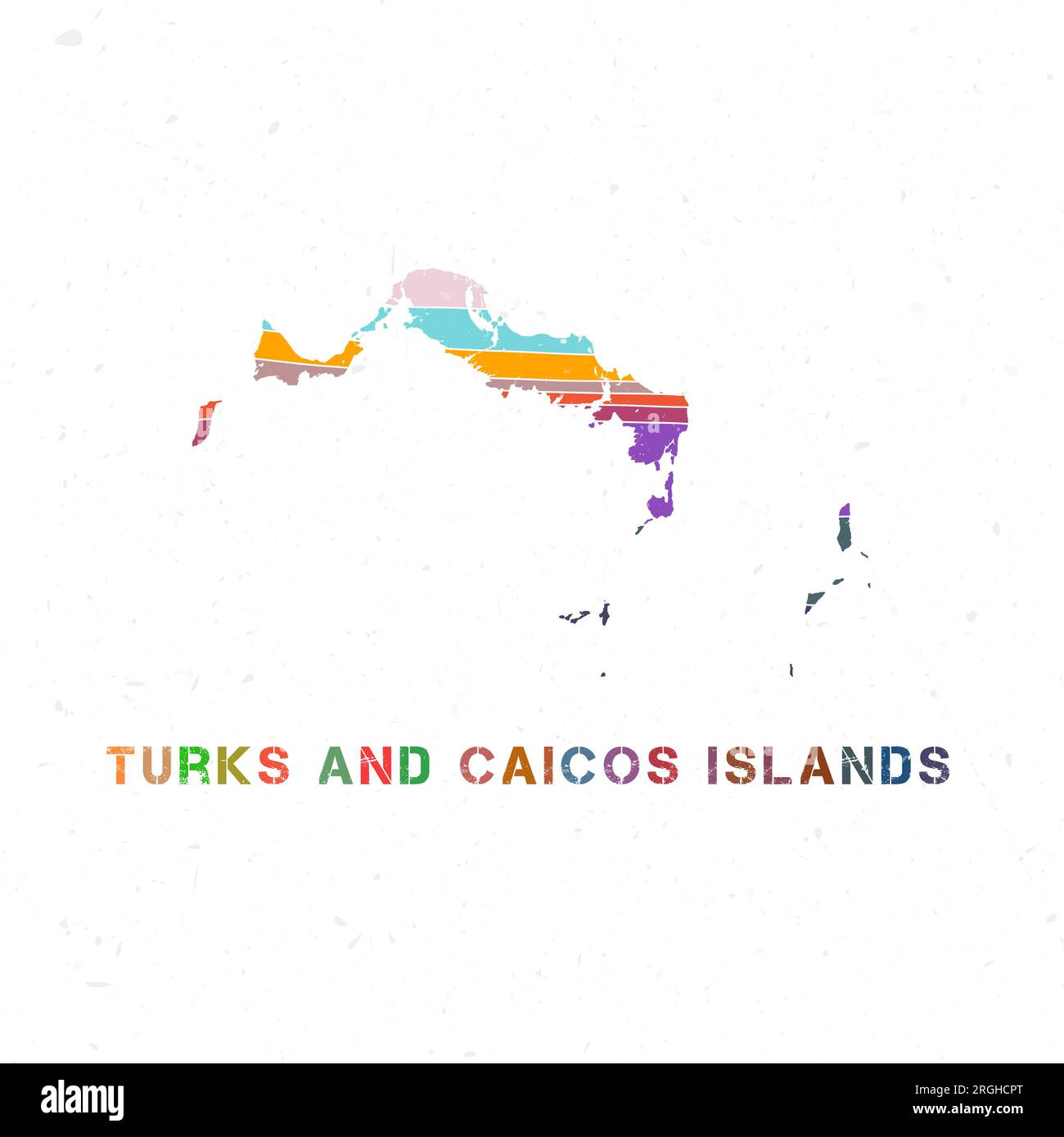 Kartendesign der Turks- und Caicosinseln. Form der Insel mit wunderschönen geometrischen Wellen und Grunge-Textur. Leistungsstarke Vektordarstellung. Stock Vektor