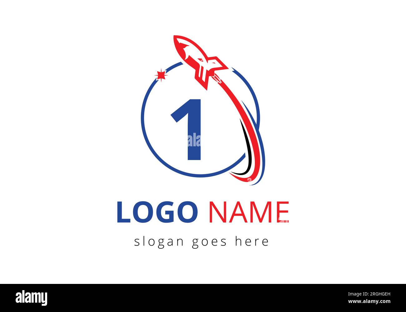 Erstes 1-Monogramm-Alphabet mit Rocket-Logo. Raketensymbol. Schriftzeichen. Moderne Vektor-Logo-Vorlage Stock Vektor