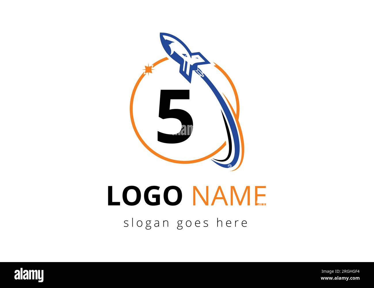 Erstes 5-Monogramm-Alphabet mit Rocket-Logo. Raketensymbol. Schriftzeichen. Moderne Vektor-Logo-Vorlage Stock Vektor