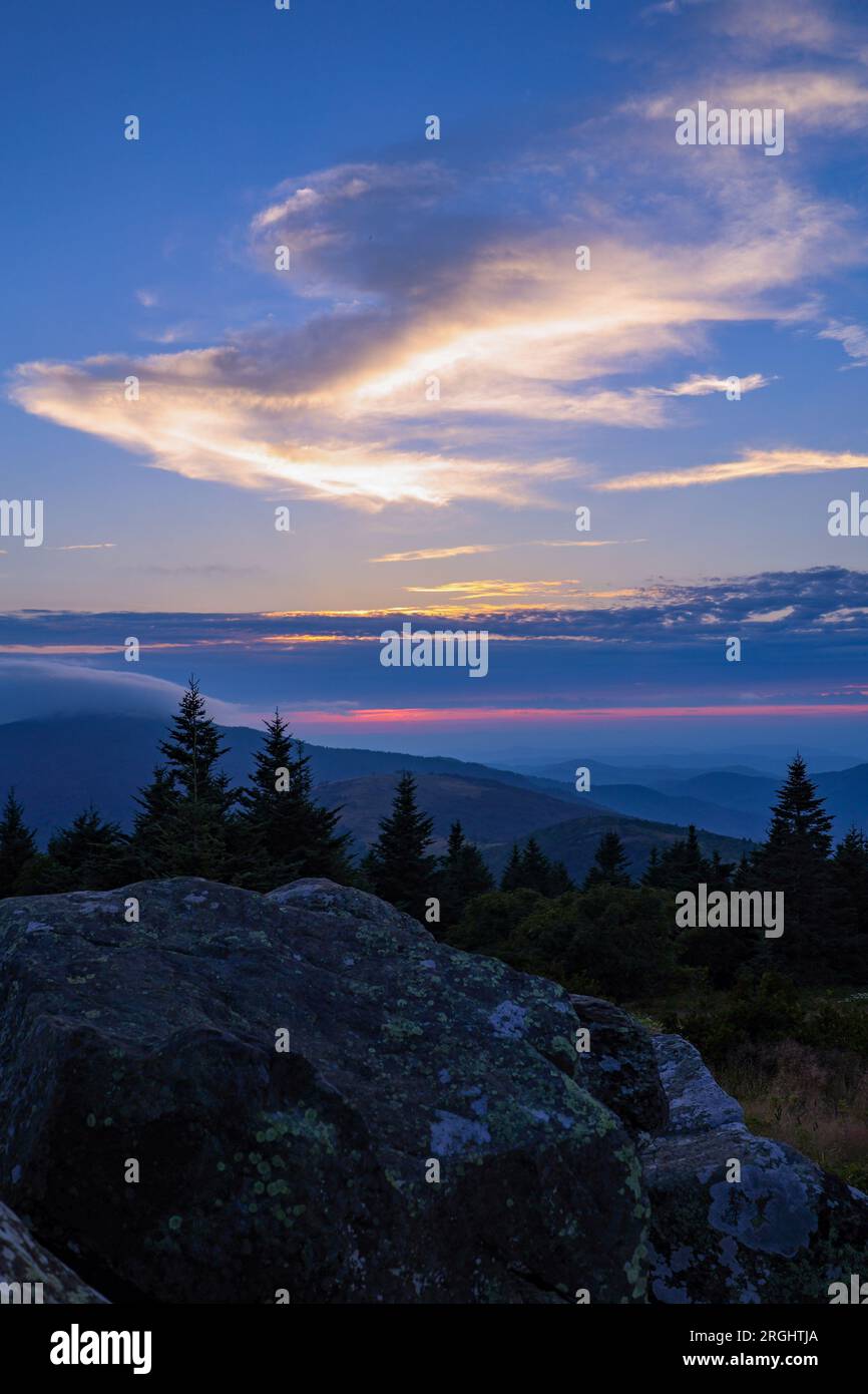 Sonnenuntergang am Roan Mountain Stockfoto