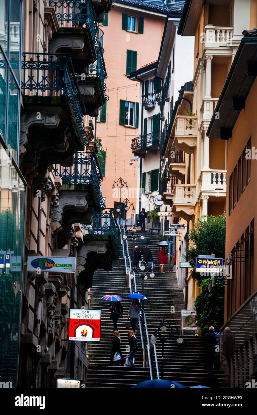 Stadtzentrum in italienischsprachigem Lugano, Schweiz. Stockfoto