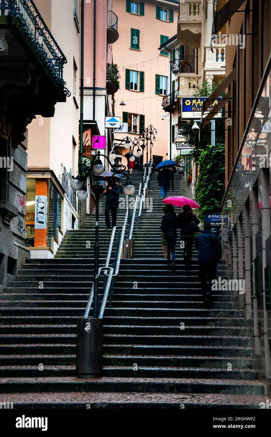 Stadtzentrum in italienischsprachigem Lugano, Schweiz. Stockfoto