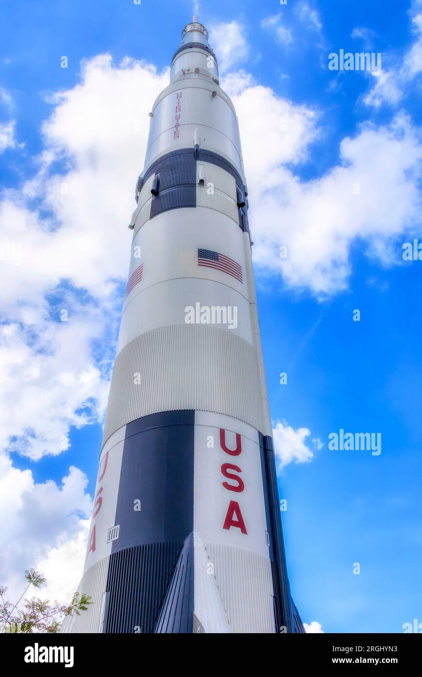 Saturn V Rakete bei uns Raum und Rakete Zentrum und Museum in Huntsville, Alabama, der Heimat des Marshall Space Flight Center und Redstone Arsenal. Stockfoto