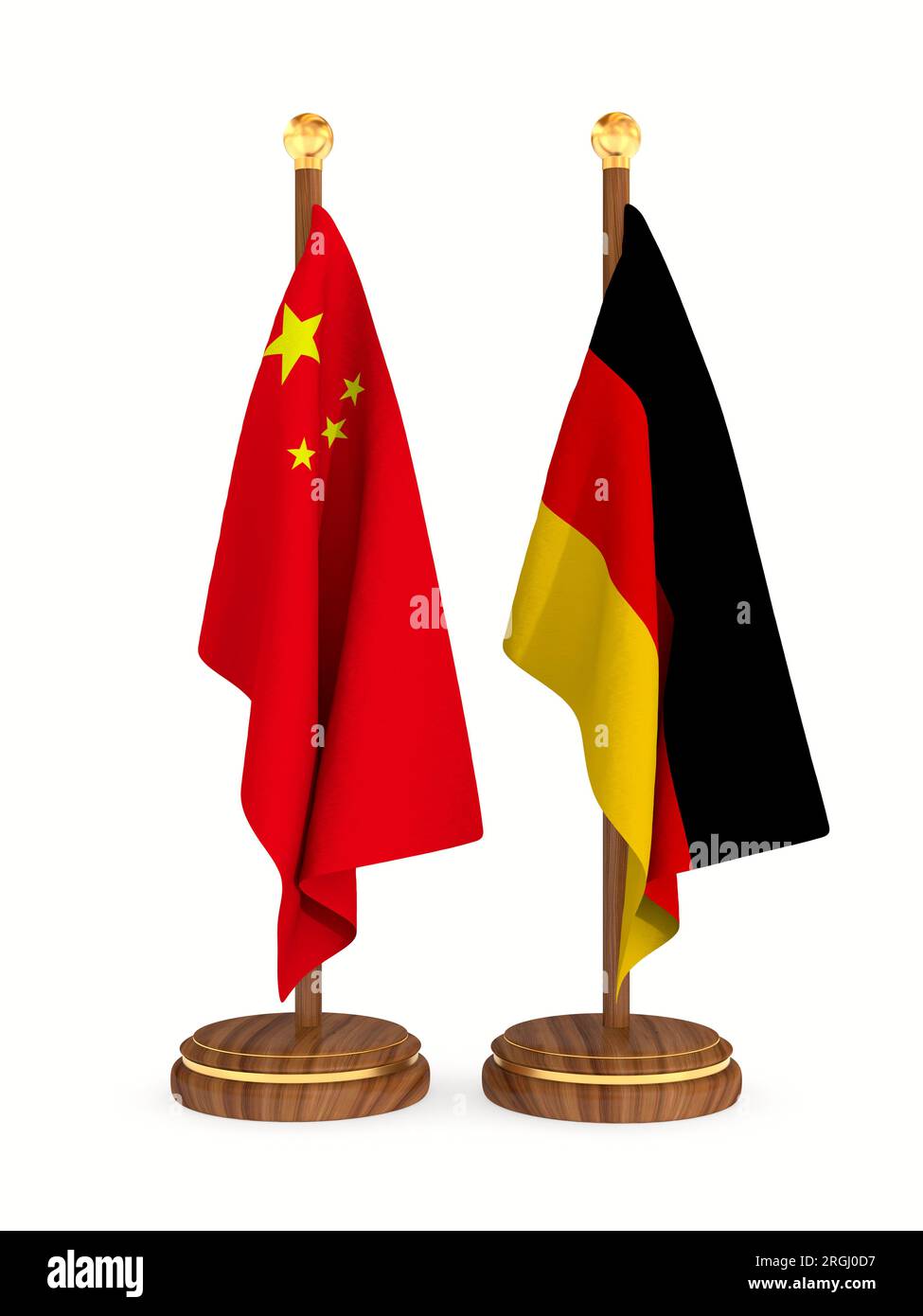 Chinesische und deutsche Flagge auf weißem Hintergrund. Isolierte 3D-Abbildung Stockfoto