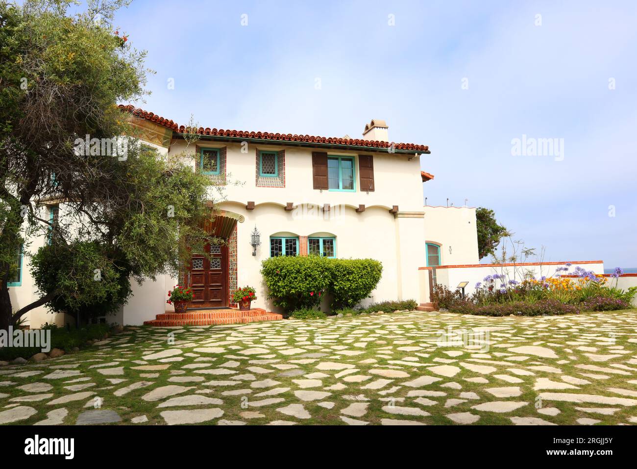 Malibu, Kalifornien: Detailansicht des Historic ADAMSON House and Park am 23200 Pacific Coast Highway, Malibu Lagoon State Beach Stockfoto