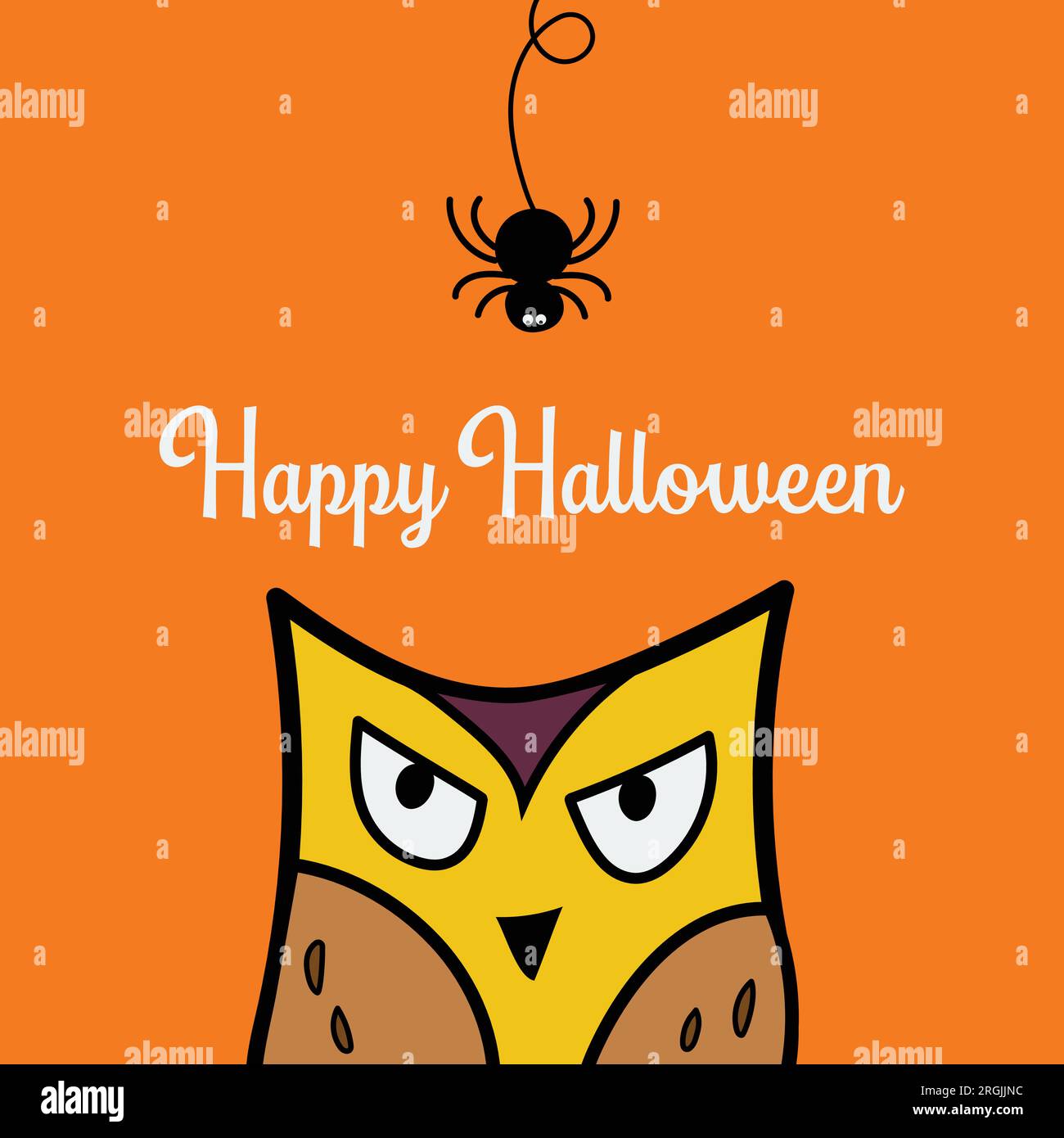 Der Eulengesicht schaut auf den Dashline Web Spider Doodle. Handgezeichnete Kritzelvektordarstellung. Stock Vektor
