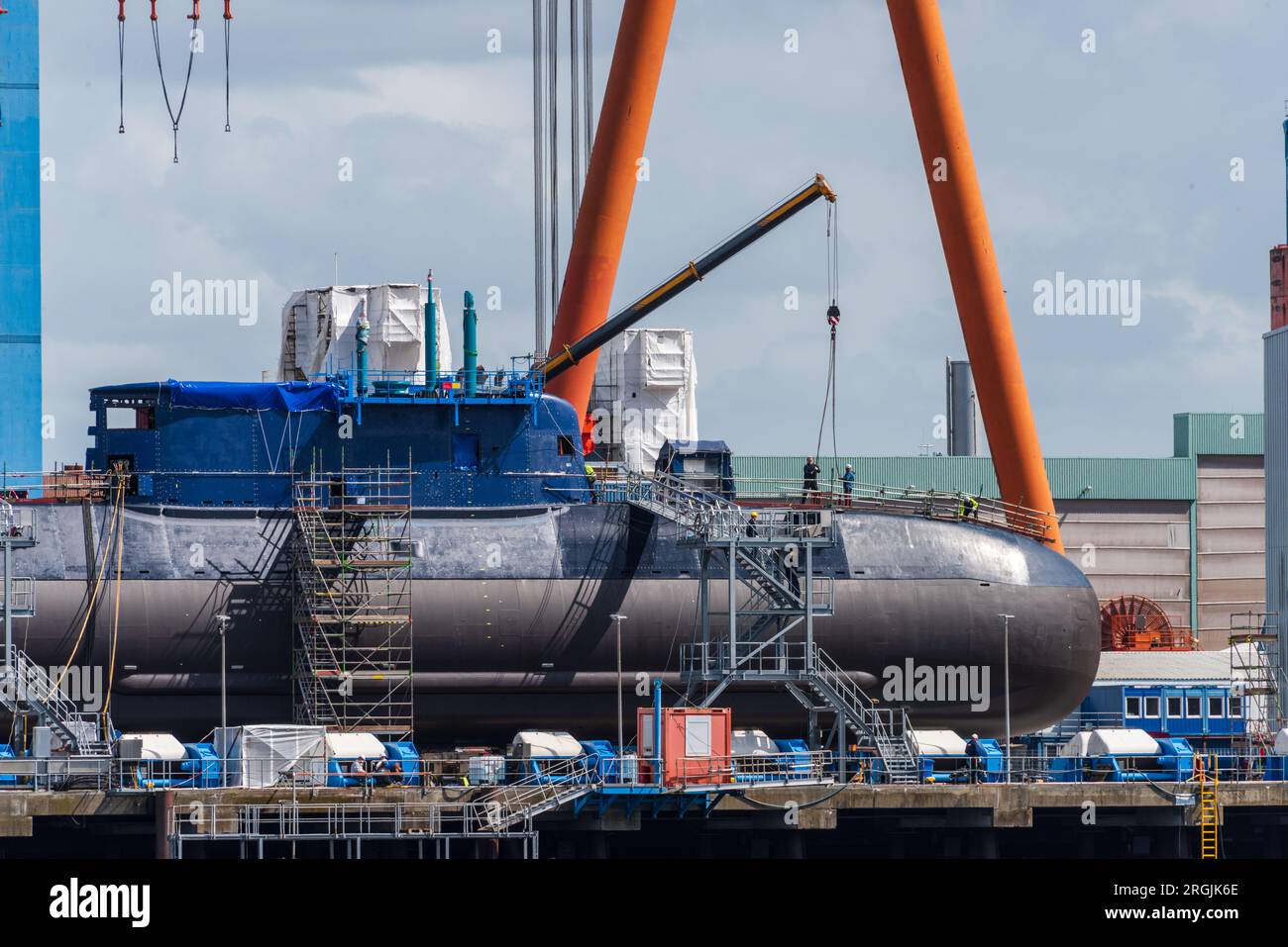 Kiel, Deutschland, August 2023 Hafenimpressionen, das aktuelle modernste auf der Werft bei TKMS gebaute konventionelle Uboot für die Israelische Marine Stockfoto