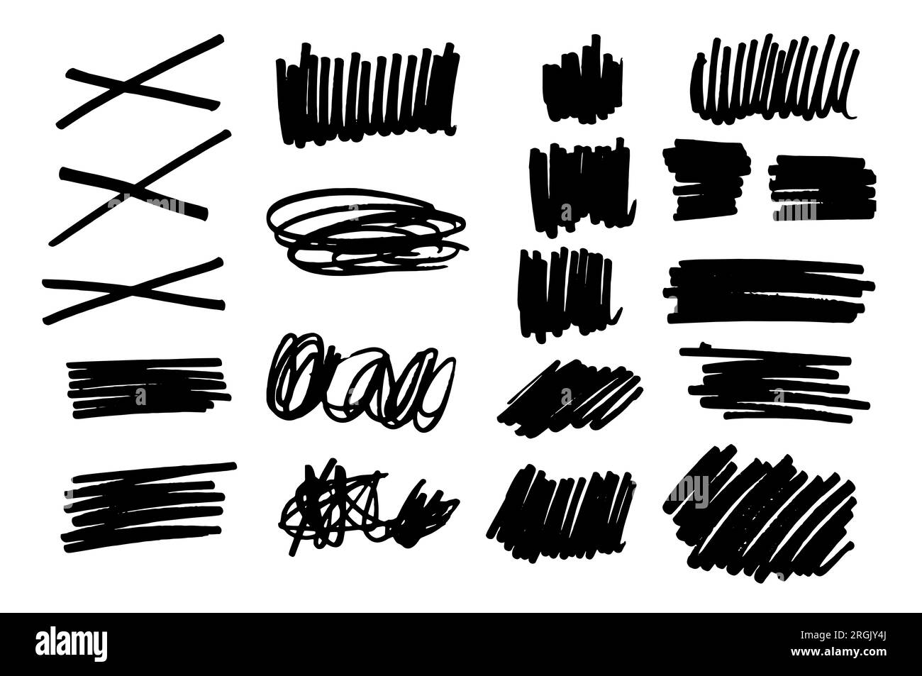 Sammlung von vektorisierten Strichen mit Fettmarker, echten handgefertigten Strichen mit verschiedenen Formen, vektorisierten Strichen in Schwarz, Designressource wi Stockfoto