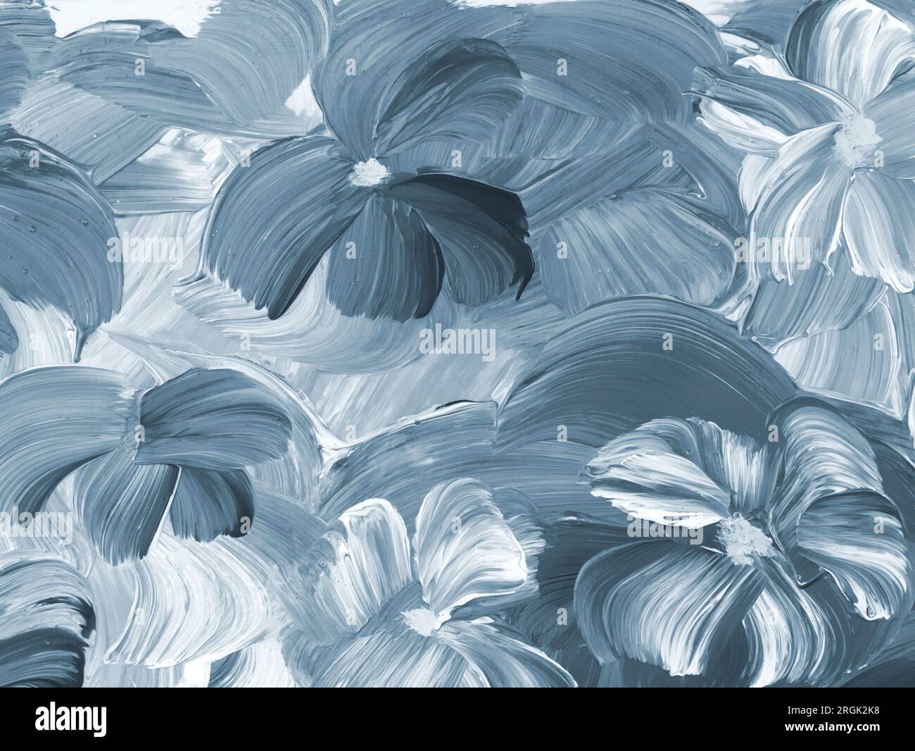 Abstrakte Schwarzweißblumen, handgezeichnet, impressionistischer Stil, Farbstruktur, Pinselstriche von Farbe, Kunsthintergrund. Moderne Kunst. Contempora Stockfoto