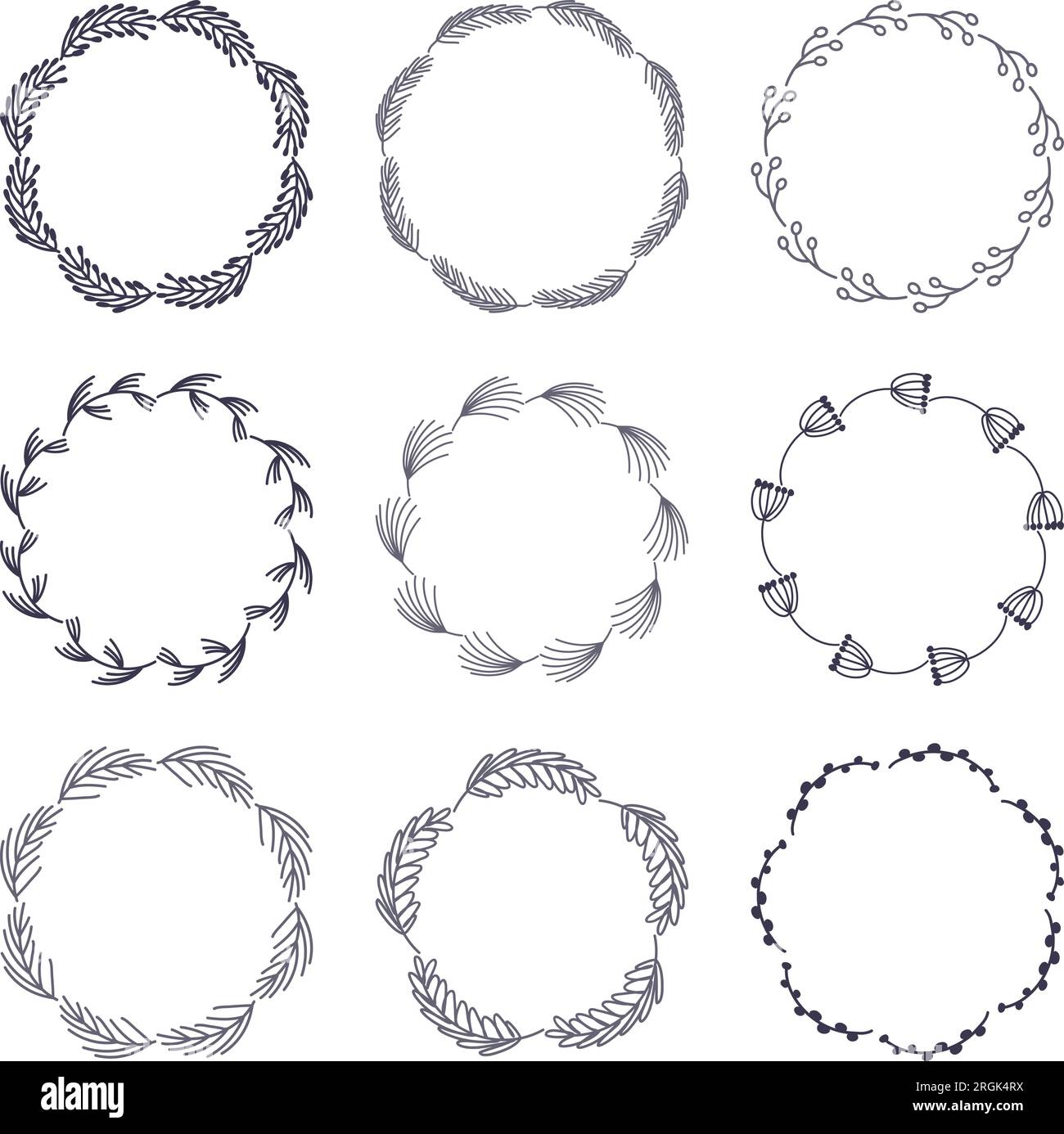 Vektorsammlung handgezeichneter Blumenkränze. Stock Vektor