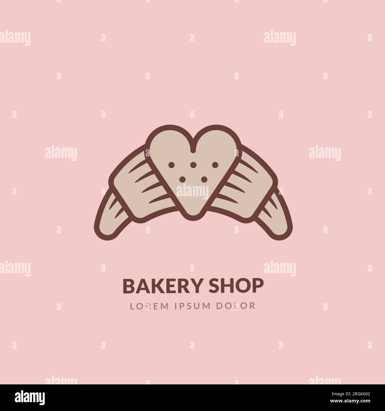Bakery Logo-Designvorlage. Abstraktes Linienzeichen mit Croissant und Herz. Vektordarstellung mit einfacher Kontur. Brotladen, Konditorei, Desserts Stock Vektor