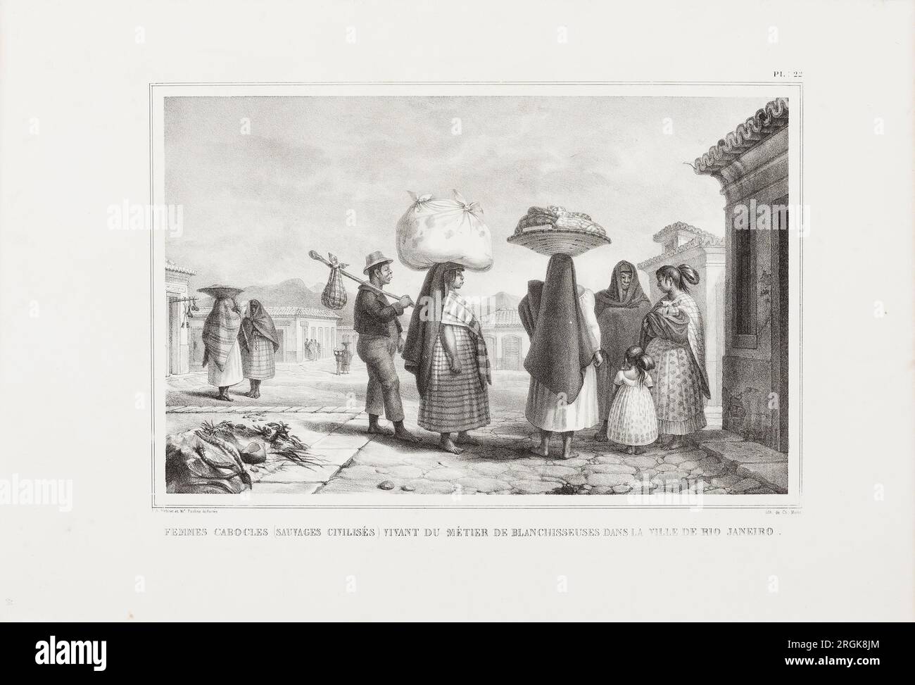 FEMMES Cabocles (Sauvages civilisés) vivant du metier de blanchisseuses dans la ville de Rio Janeiro 1834 von Jean-Baptiste Debret Stockfoto