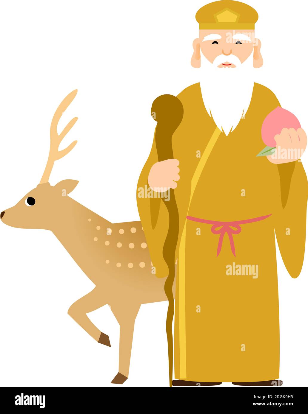 Süße und einfache Illustration von sieben Glücksgöttern Jurojin, Vektor-Illustarion Stock Vektor