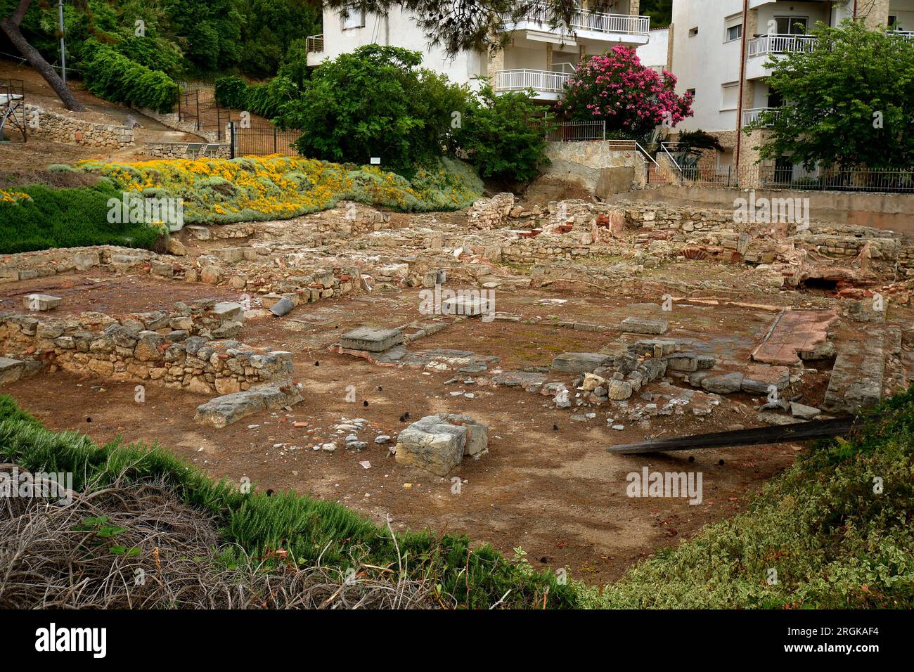 Griechenland, Chalkidiki - Tempel des Ammon Zeus eine antike archäologische Stätte in Kallithea am Ufer der Ägäis Stockfoto