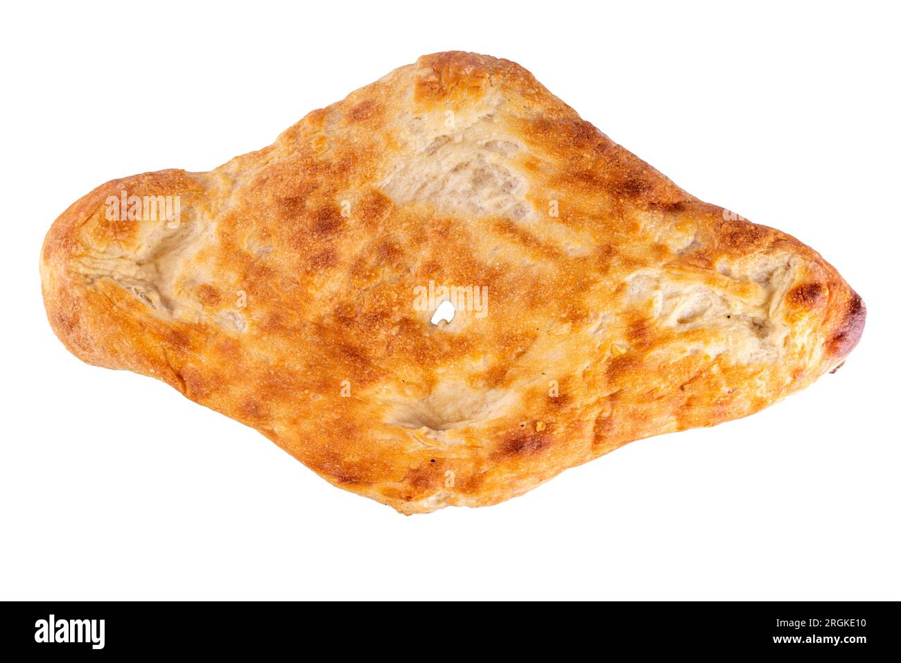 Shotis puri, handgemachte georgianische Brotlavash, lokales nationales kaukasisches zentralasiatisches Essen, frisch gebackenes Shoti-Brot isoliert auf weißem Hintergrund Stockfoto