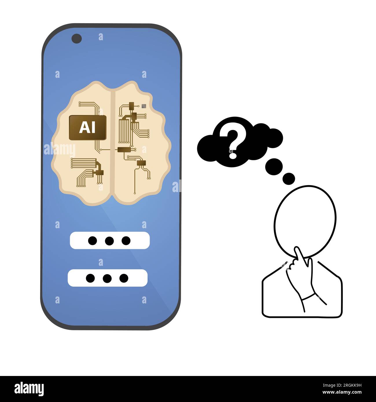 Gespräch zwischen einer Person und künstlicher Intelligenz auf einem Smartphone Stock Vektor