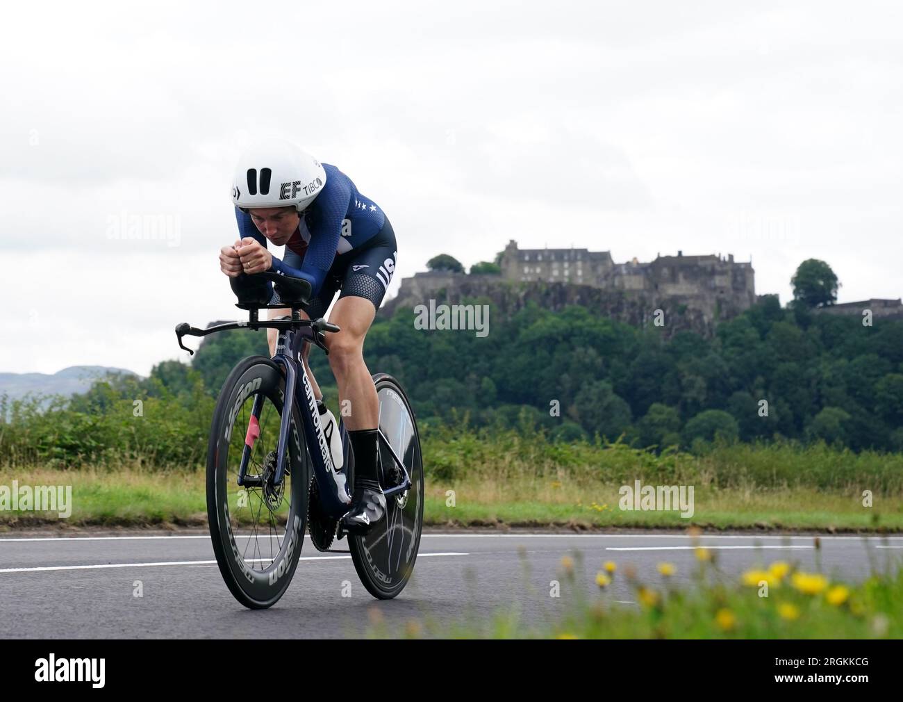 Lauren Stephens aus den USA nimmt am 8. Tag der UCI-Radweltmeisterschaft 2023 in Stirling am Women's Elite Individual Time Trial Teil. Foto: Donnerstag, 10. August 2023. Stockfoto