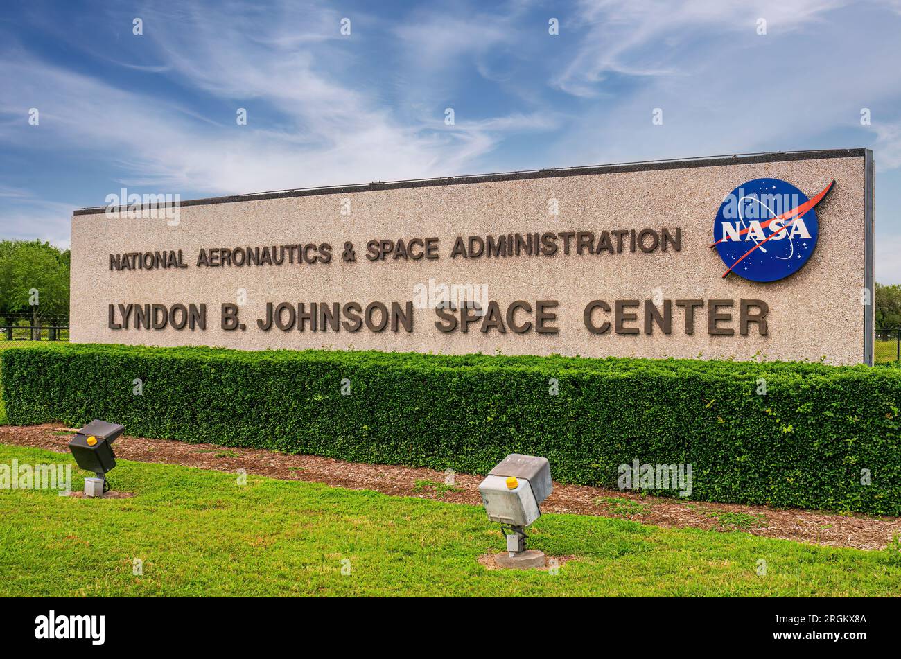 HOUSTON, TX - 19. Juni: Johnson Space Center in Houston Texas am 19 2019. Juni. Zentrum für das amerikanische menschliche Raumflugprogramm. Stockfoto