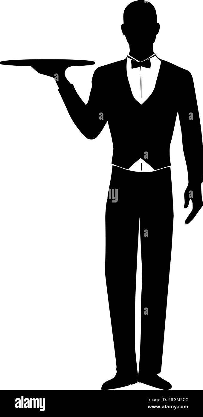 Eleganter Kellner mit leerem Tablett. Vektordarstellung Stock Vektor