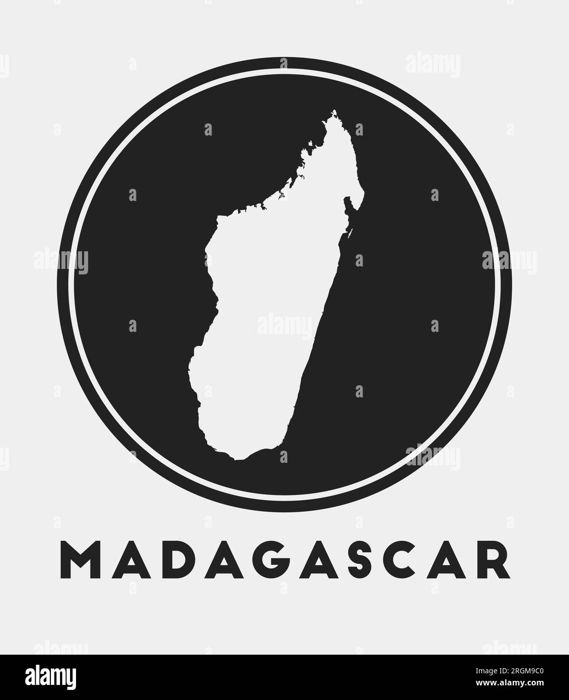 Madagaskar-Symbol. Rundes Logo mit Landkarte und Titel. Stilvolles Madagaskar-Abzeichen mit Karte. Vektordarstellung. Stock Vektor