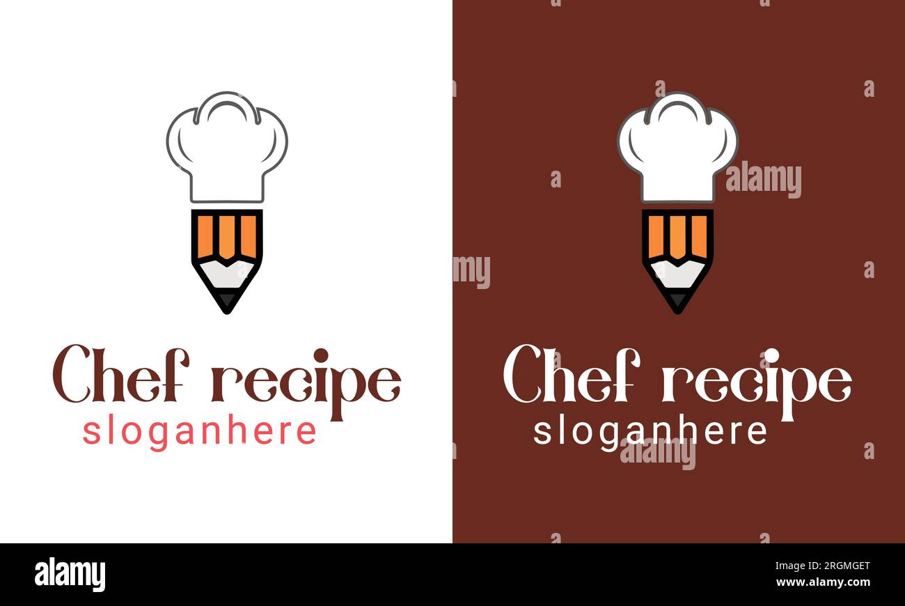 Chefkoch Rezept Logo Design Chefmütze mit Bleistiftlogo Stock Vektor